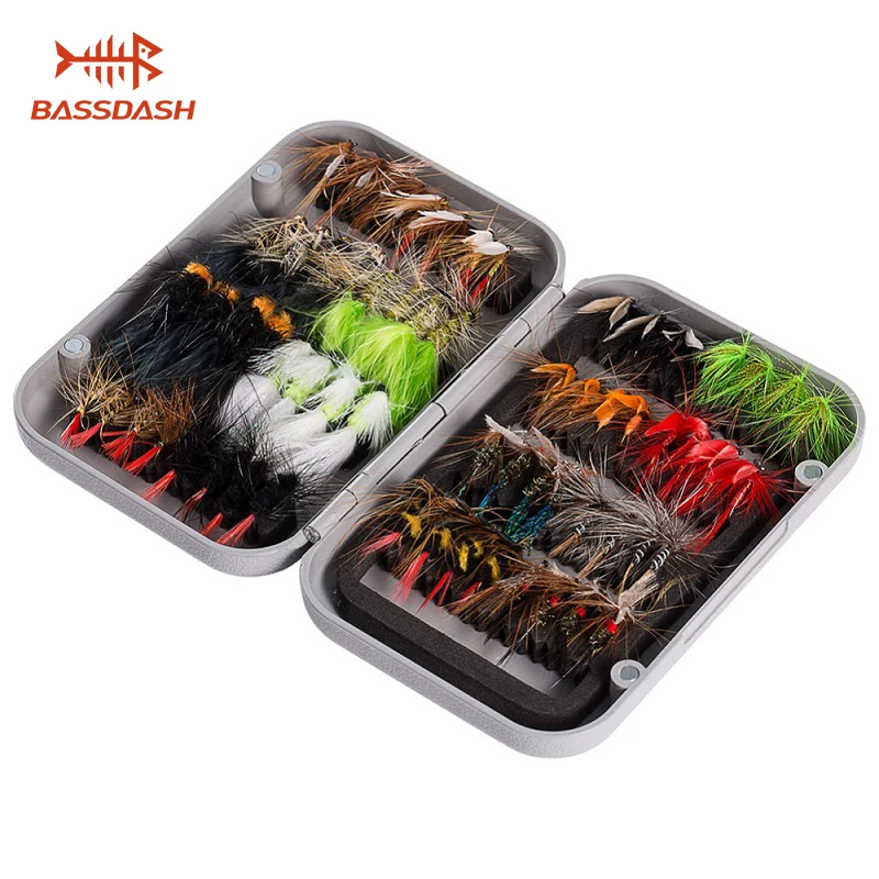 

Bassdash Fly Fishing Assorted Flies Kit, Pack of 64 pcs Fly lure including Dry Wet Flies, Nymphs, Streamers, Terrestrials