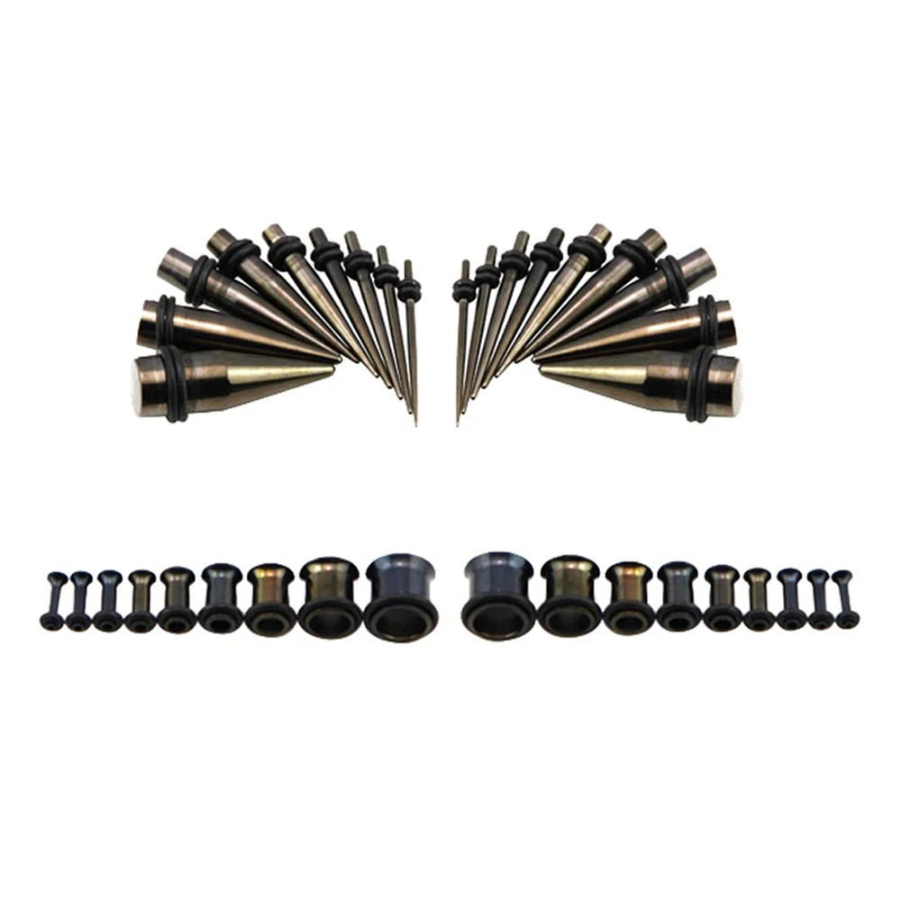 316l Stainless Steel Ear Expander Piercing Taper & Single Flared Flesh Tunnel Plug Kit Stretcher Gauges Set Body Jewelry 14g-00g
