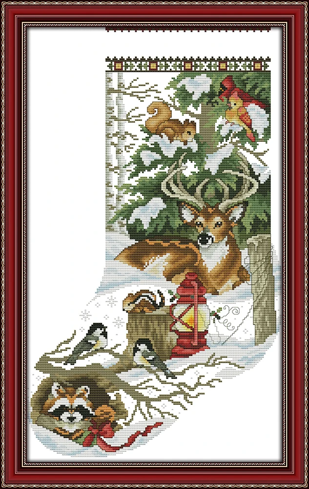 Winter jungle Christmas stockings cross stitch kit 14ct 11ct count printed canvas stitches embroidery DIY handmade needlework