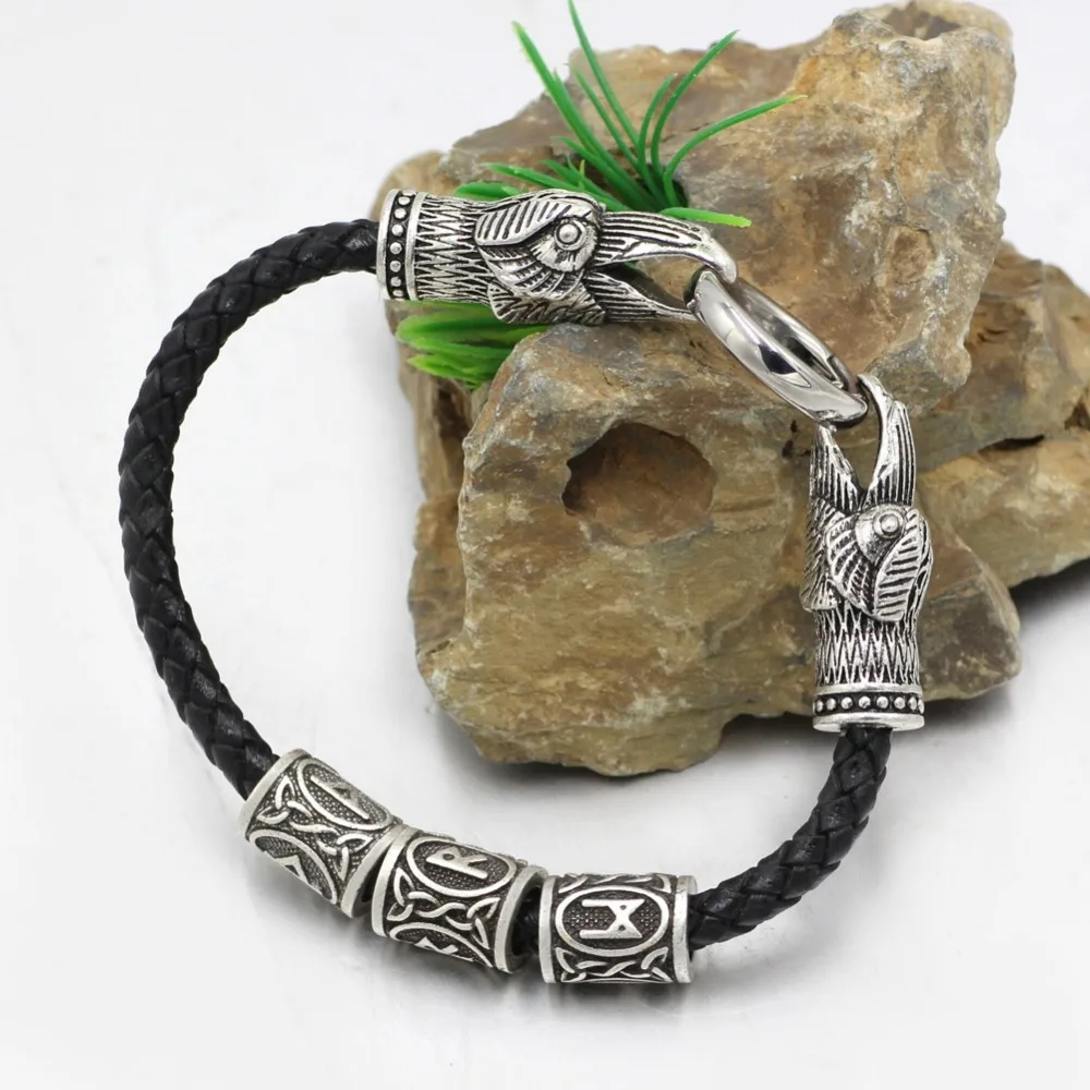 Viking Crow Head Bracelet Scandinavian Norse Amulet Jewelry Odin Raven Bangle Rune Viking Knot Amulet Men Gift Dropshipping