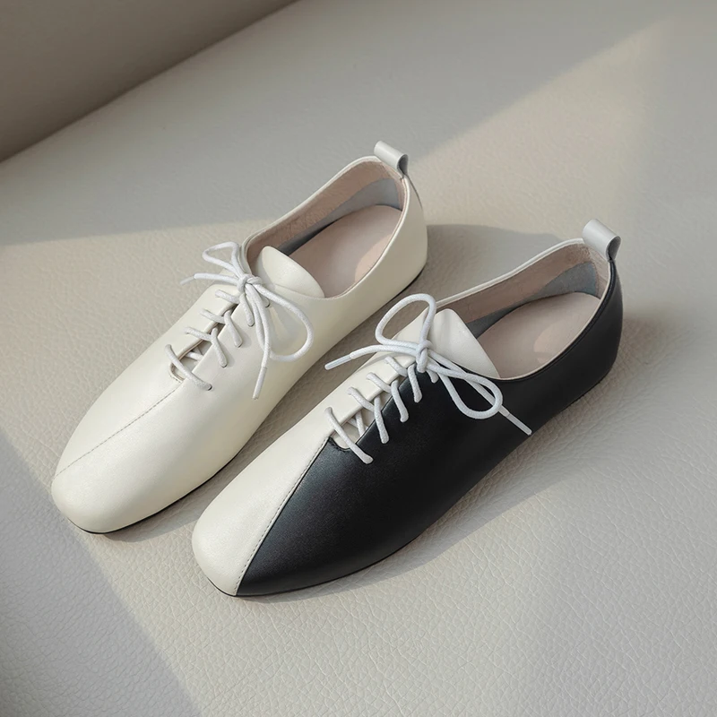 Plus size 33-43 women's genuine leather lace-up flats oxfords leisure espadrilles soft comfortable female sneakers casual shoes