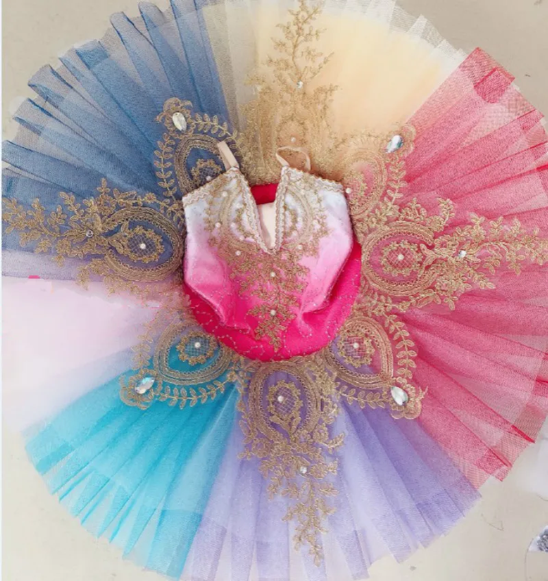 Adult Children's Professional Ballet Tutu Rainbow Ballet Costume Kids Sleeping Beauty Dress Female Pancake Tutu Pettiskirt Girls