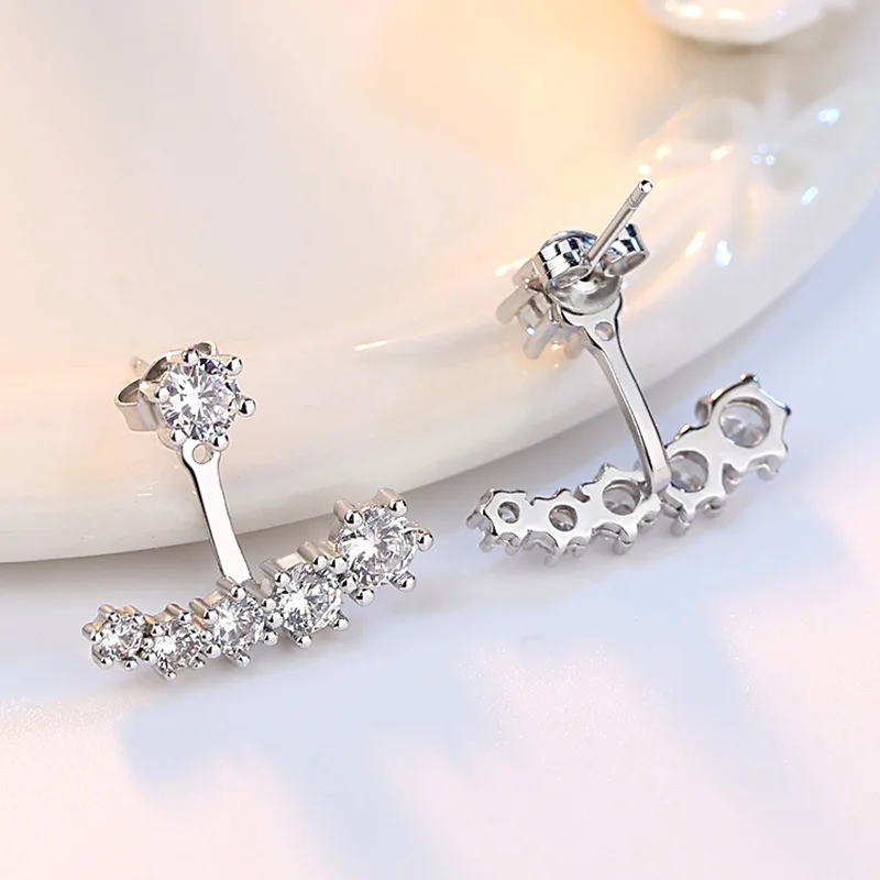 Women's 925 Silver Needle Shiny CZ Zircon Stud Earrings, Birthday Gift
