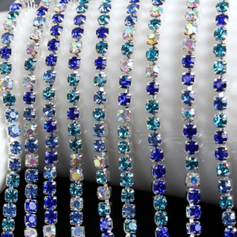 Claw 2.0MM Hot Sale 1M/lot 18 Color Transparent AB Rhinestone Chain For DIY Craft Sewing Clothes Accessories