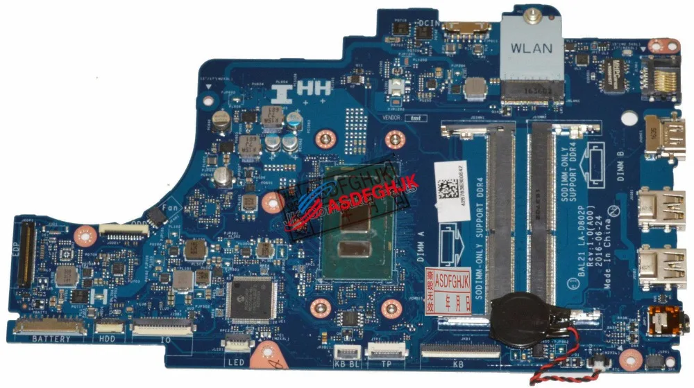 

Original FOR Dell Inspiron 5567 5767 Laptop Motherboard WITH i5-7200U 2.5GHz CPU DG5G3 CN-0DG5G3 0DG5G3 fully tested