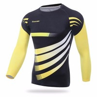 XINTOWN Winter Thermal Fleece Round Neck Men's Cycling T shirt Long Sleeves Compression Shirt Gym Bike Clothing Black/Yellow