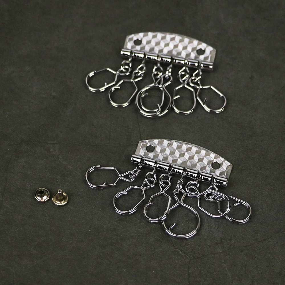 Leather craft DIY wallet key ring buckle 6 O-ring design plaid knurling design with rivet 5pcs/lot