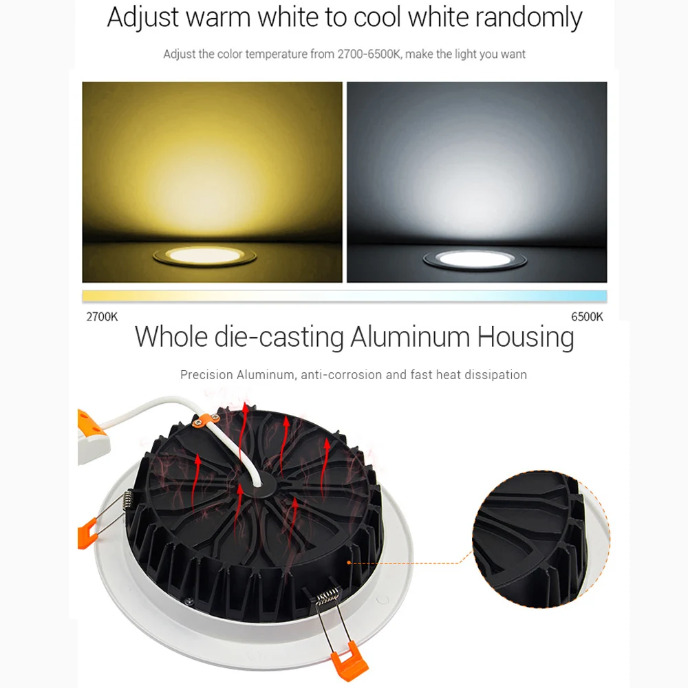 25W RGB+CCT recessed indoor led ceiling Downlight dimmable AC100~240V hole size 200~210mm Compatible with 2.4G RF remote control
