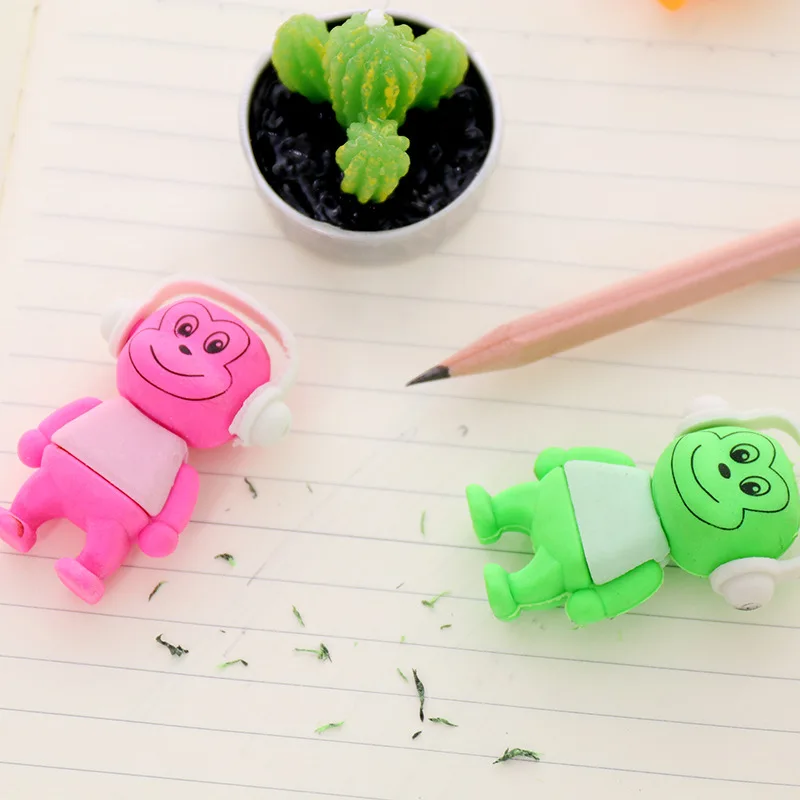 1pc Kawaii Cute Music Monkey Animals Rubber Erasers Drawing Writing Correction School Supply Pupils Gifts Kid Student Stationery