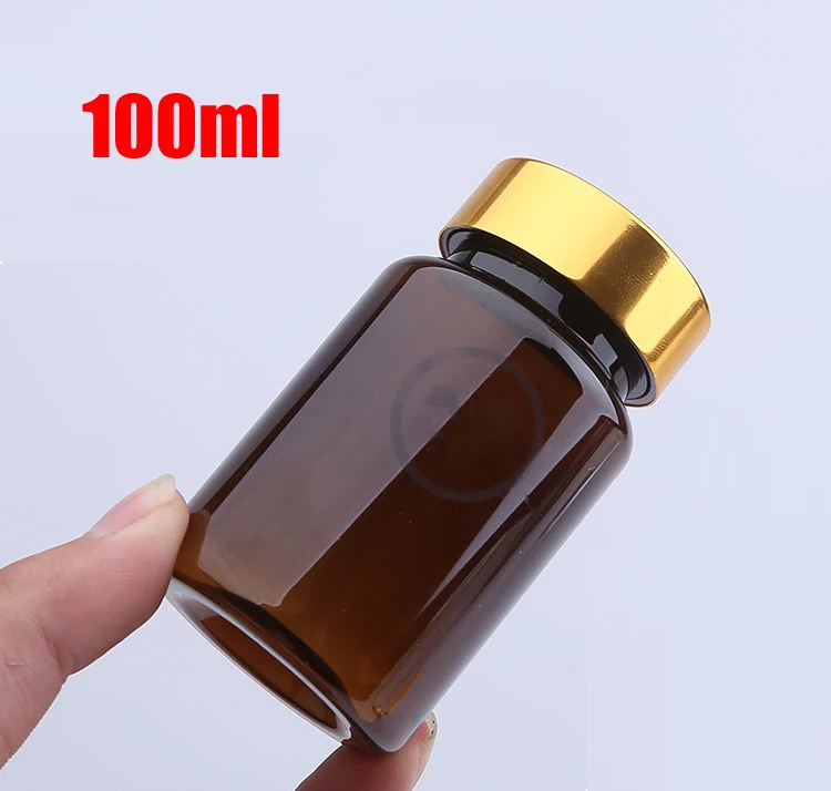 100pcs 100ml TOP PET Bottle,Capsules/Pills/Vitamins Bottles, 100cc Plastic Container - Translucent Brown Color with Screw Lids