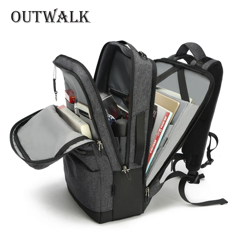 

OUTWALK Brand Men Backpack External USB Charge Waterproof Backpack Male Functional Bags Travel Mochila School Bags For Teenagers