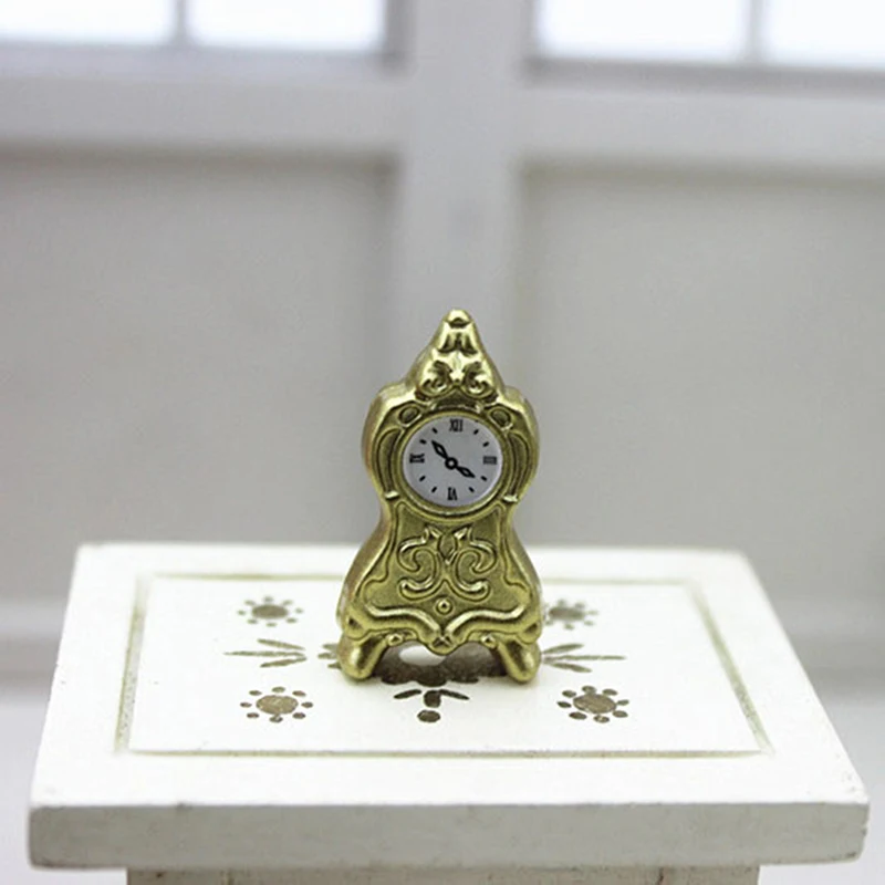 1/12 Dollhouse Miniature Mini Clock Furniture Model Matte Gold Ornaments Retro Feel Good Doll Houses