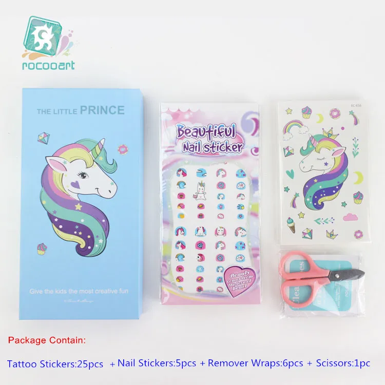 

37Pcs Cartoon Children's Birthday Gifts of Tattoo Stickers Nail Sticker Set With Antelope Unicorn Designs For Kids Face Stickers