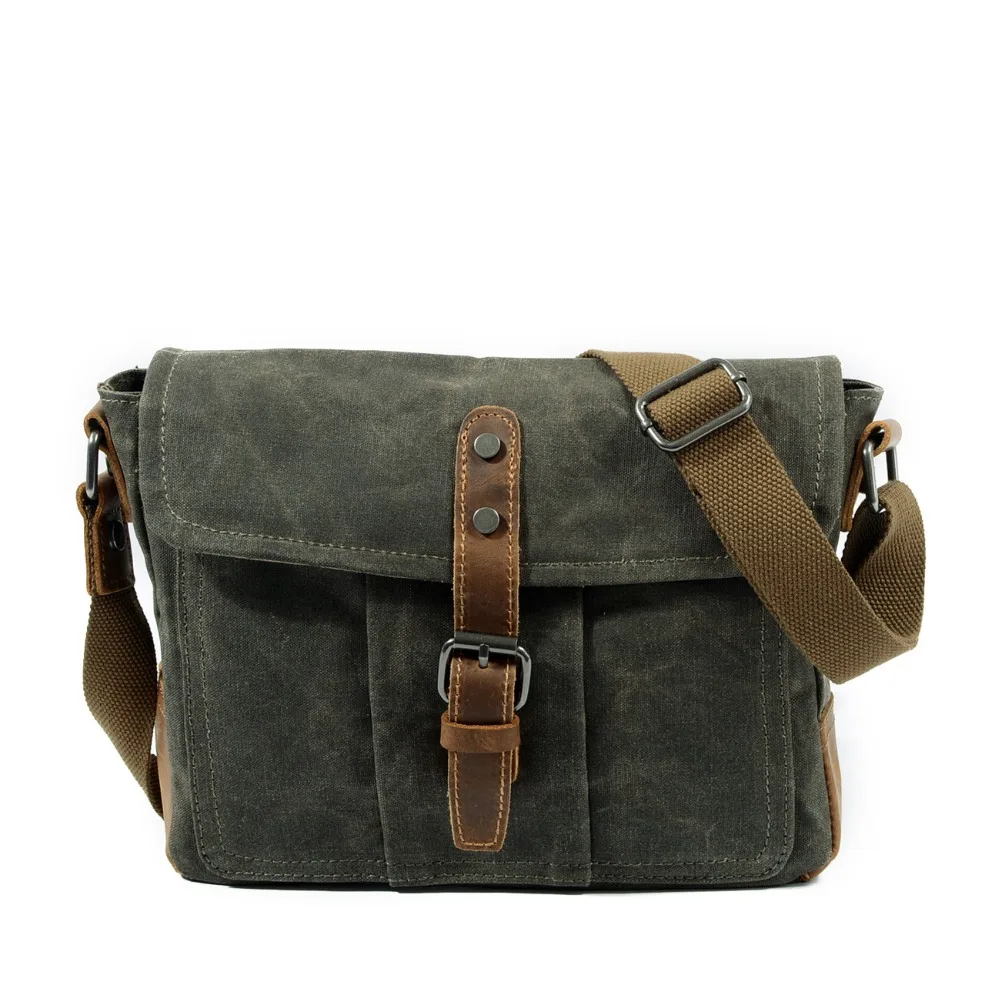 Imagem -06 - para Homens Jovens Retro Mensageiro Bolsas de Lona Casual à Prova Impermeável Água Simples Bolsa de Ombro Seção Transversal Bolsa de Cera de Óleo