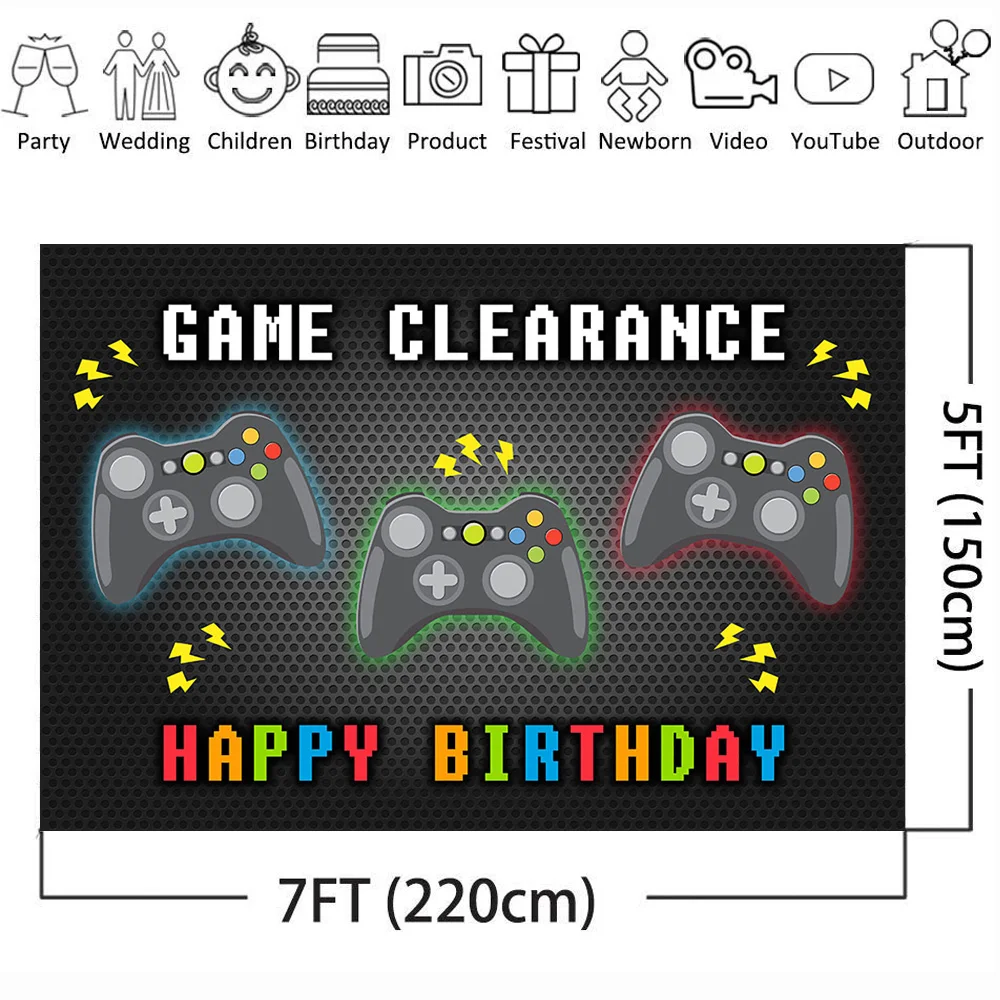 Game Clearance Happy Birthday Backdrop for Photography Party Decoration Banner Background for Photo Games Competition