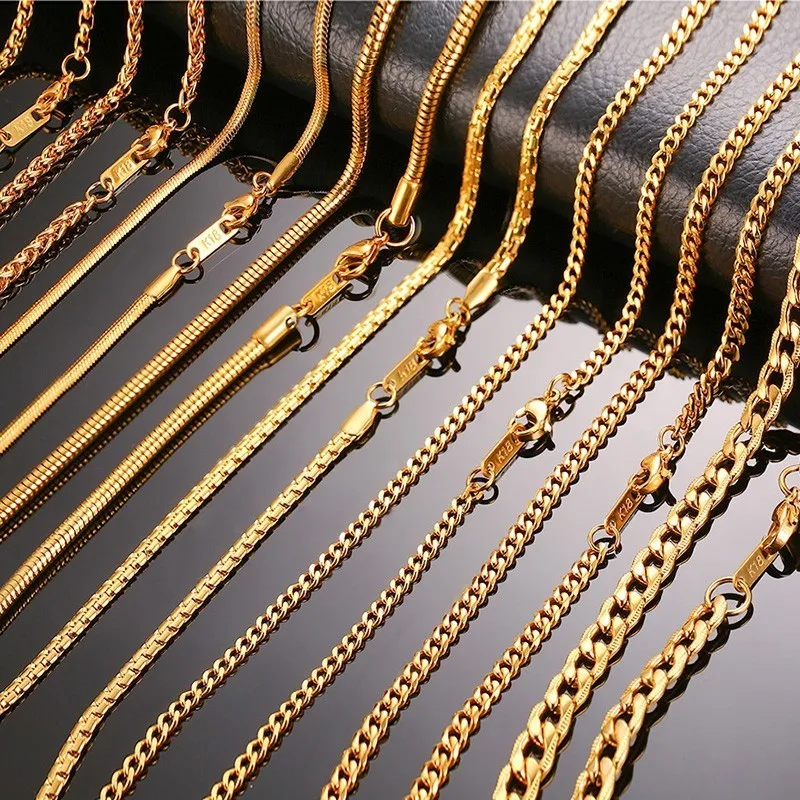 24" Chain Necklace for Men Classic Simple Stainless Steel Male Colar Jewelry Gold Color image 6