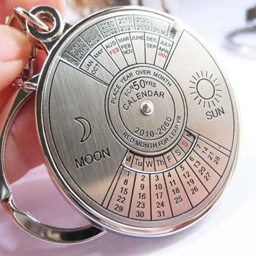 

Unusual 50 Years Perpetual Calendar Keyring Keychain Silver Alloy Key Ring Keyfob Decoration