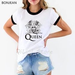 Vintage Freddie Mercury T Shirt Women Clothes 2024 The Queen Band T-Shirt Femme Hip Hop Retro Rock Hipster Tshirt Female Tops