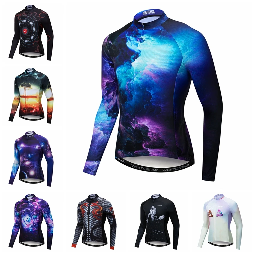 3D Cycling long Sleeve Jersey men's Bike Jerseys Mountain road MTB bicycle Blouse sportswear maillot Racing tops Purple 2019