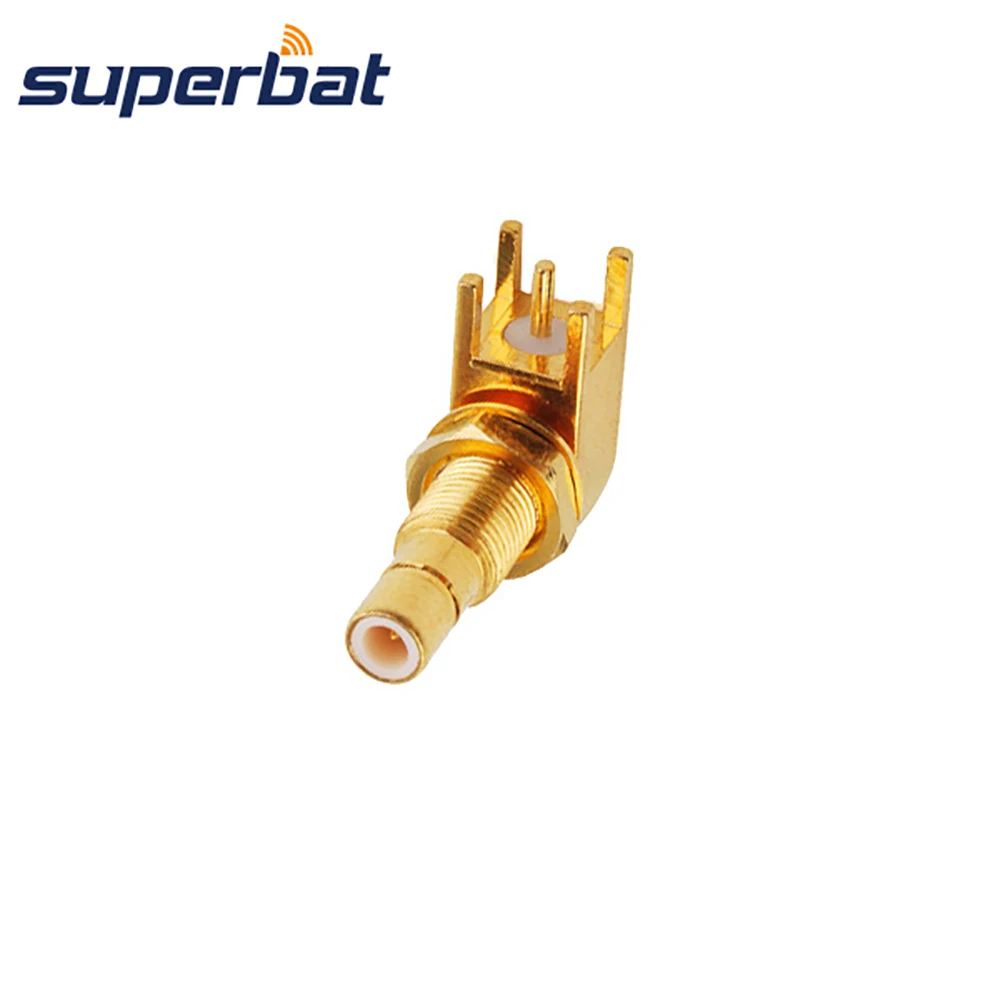 Superbat SMB Male PCB Mount Right Angle Bulkhead Goldplated RF Coaxial Connector