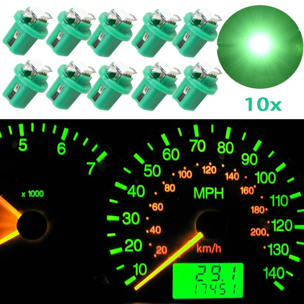 

10pcs Green B8.5D 509T B8.5 Led T5 Lamp Auto Wedge Dash tachometer speedometer Bulb Dashboard Instrument Light Car Accessories