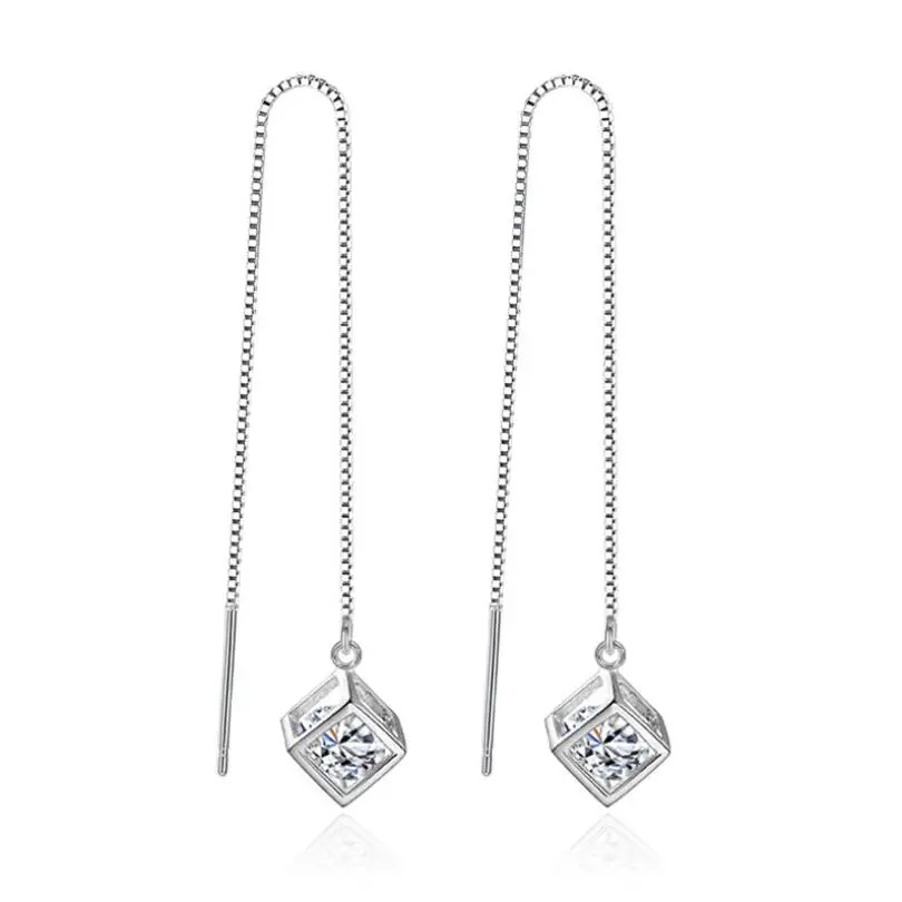 

Square Window Zircon Box Chain Long Tassel Drop Earrings For Women Trend Creative Party Gift Jewelry SAE350