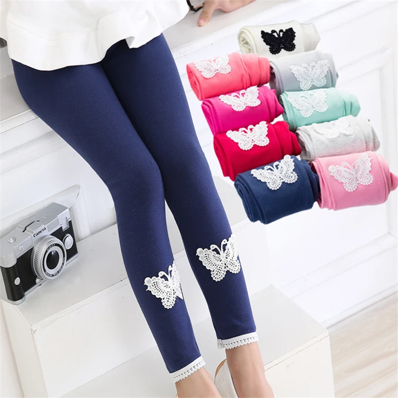 

LAWADKA Spring Autumn Girls leggings New Kid Toddlers Warm Comfortable Cotton Soft Lace Butterfly Stretchy Pants Hot Trousers