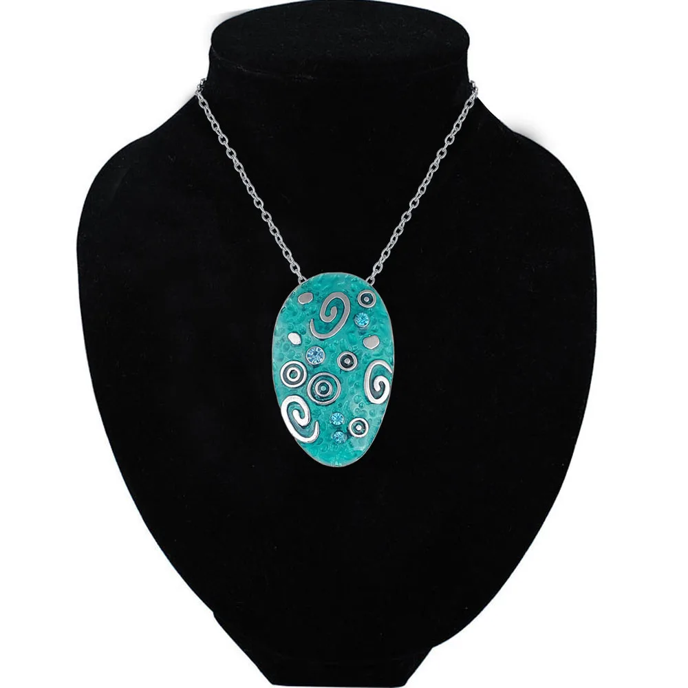 Enamel Retro Style Necklace Zinc Alloy Trendy Pendant Antique Silver Plated