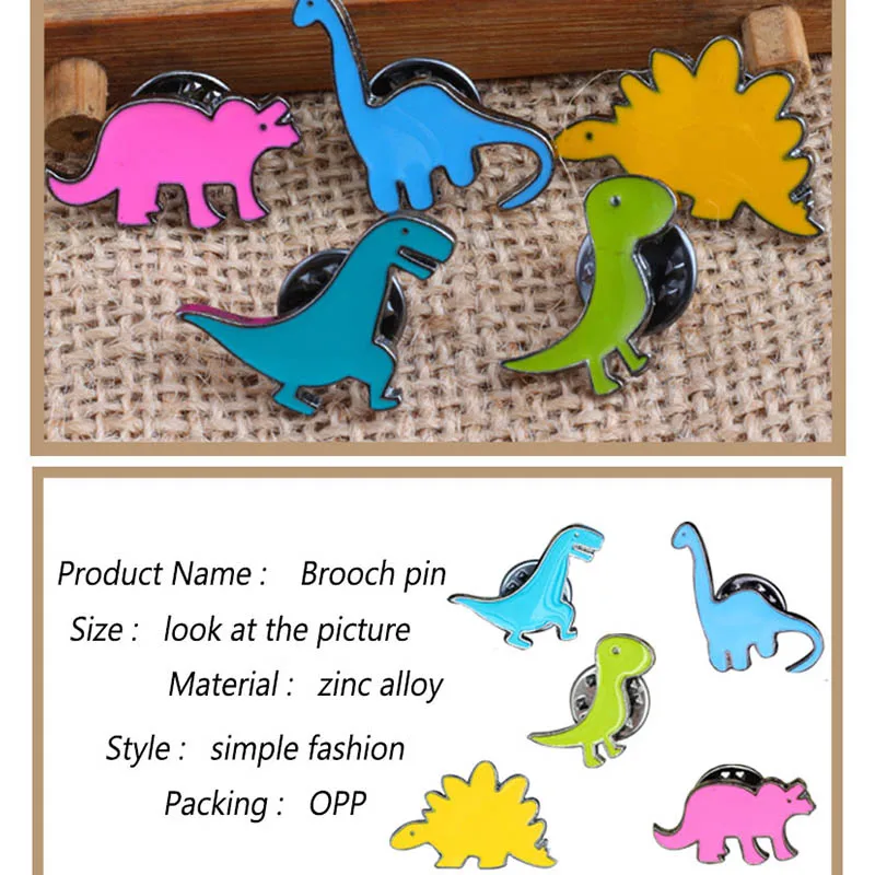 5 pcs /set Fashion Cartoon Dinosaur Enamel Brooch Mini Cute Animal Brooches Pins Clothes Hat Decoration Jewelry For Men Women