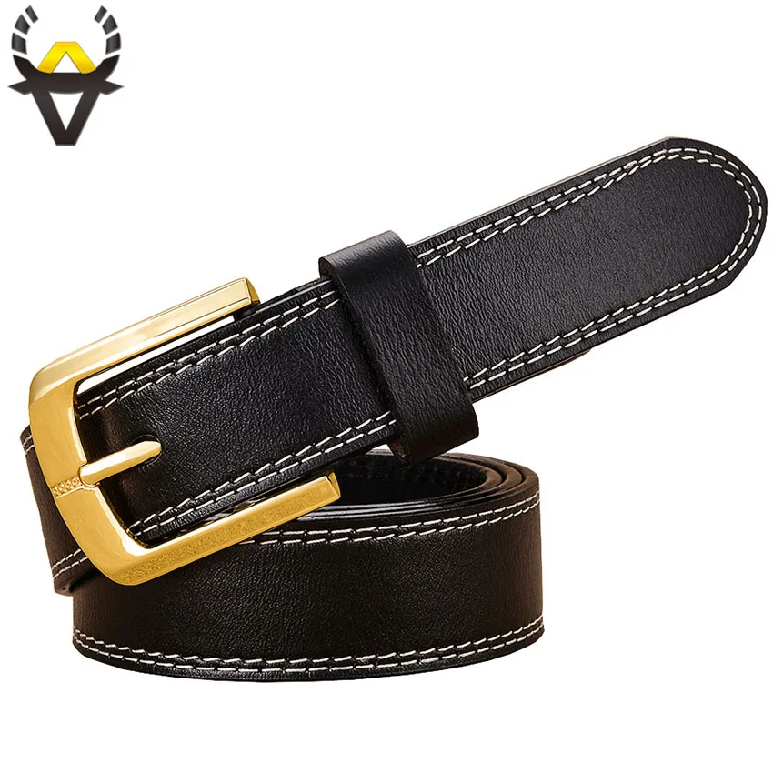 

Fashion Genuine leather belts for women stitching up belt woman Gold Pin buckle High quality second layer cow skin strap female