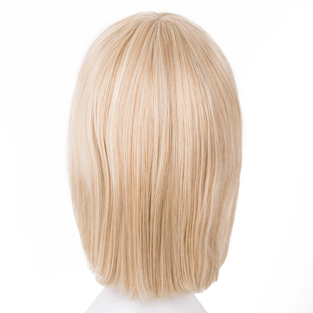 Fei-Show Synthetic Heat Resistant Fiber Short Blonde Wavy Picture Like Bangs Wig Costume Cosplay Salon Party Pink Hairpiece