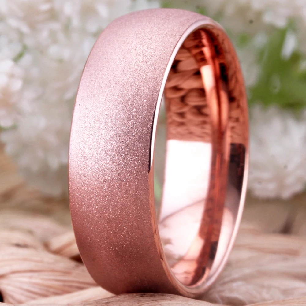 8mm Women Ring Rose Golden Tungsten Carbide Ring Sandblasted Wedding Band Classic Men Jewelry Anniversary Gift Drop Shipping