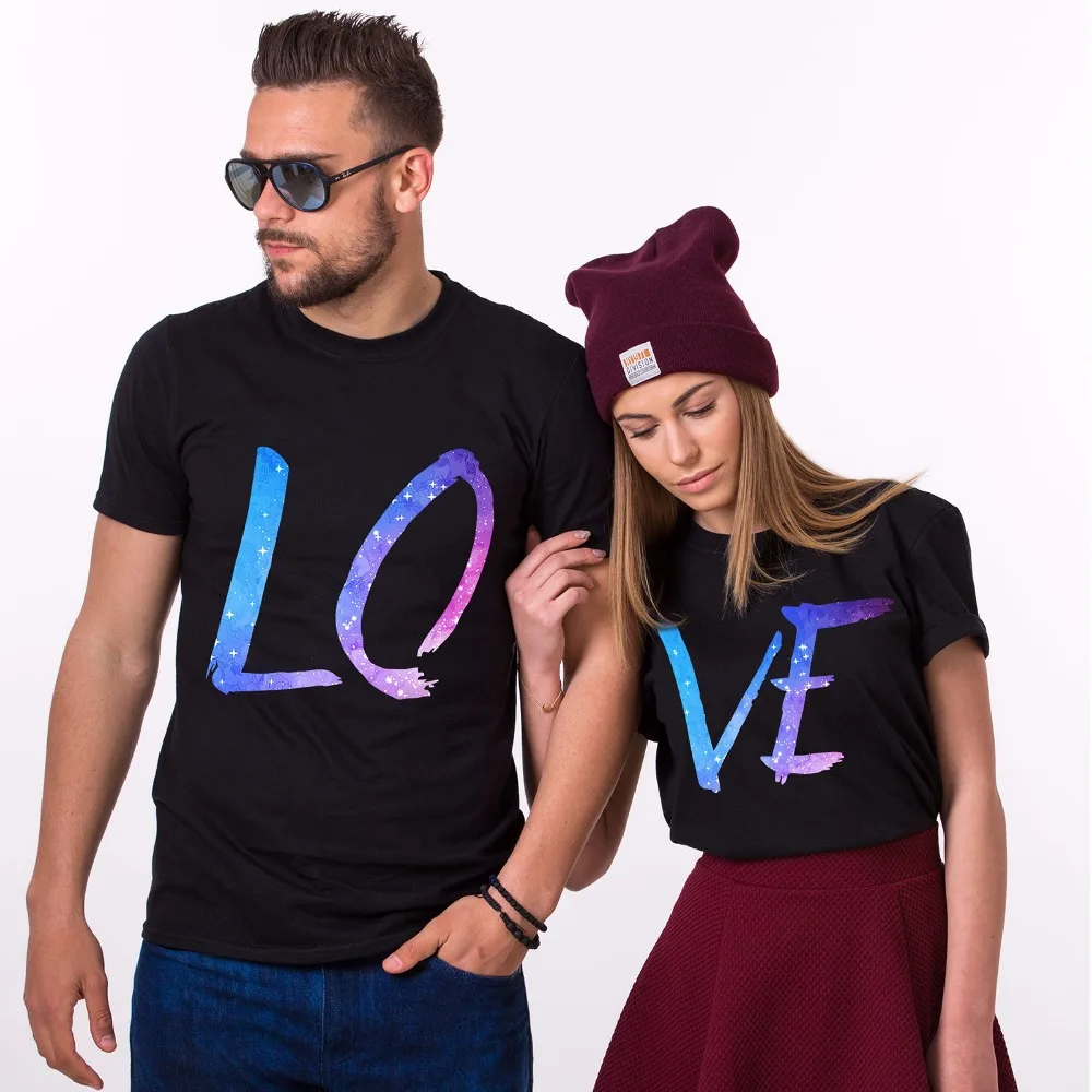 

2019 100% cotton Two pieces for sale LOVE Summer Shirts Galaxy Pattern Matching Couple T shirt His and Hers Gift New Tee shirt