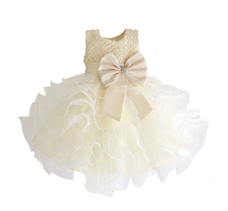 Amazing TUTU Style Girl Wedding Dress Pearls with Super Big Bow Kids Party Dresses for Girls roupas infantis menina 2-7 Years