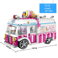 Creative 1:18 Scale City Vehicle Ice Cream Van Truck Mini Block Assemble Model Building Bricks Educational Toys For Girls Gifts