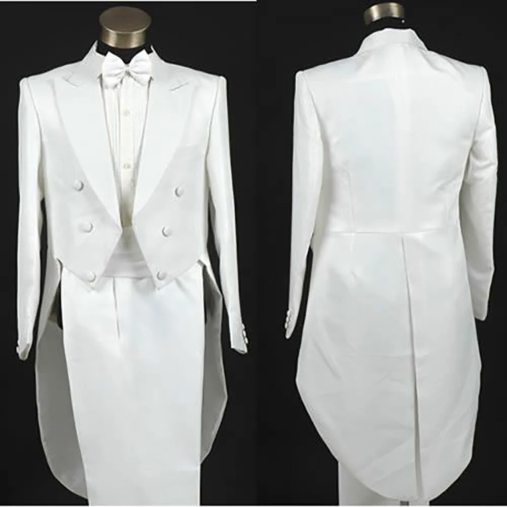 Custom Made White Wedding Tailcoat Male, Tailcoat Tuxedo BESPOKE long tail Tuxedo Tailcoat Jacket,TAILORED Groom Tuxedos For Men