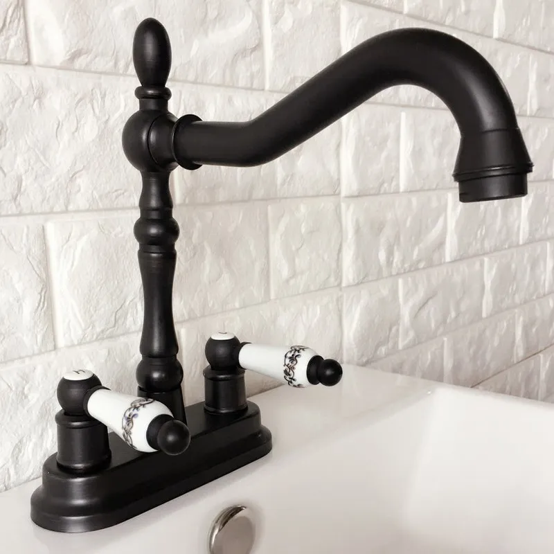 

Латунный Смеситель для ванной и кухни, поворотный кран с двумя ручками, 4 дюйма, прорезиненный маслом, ahg078