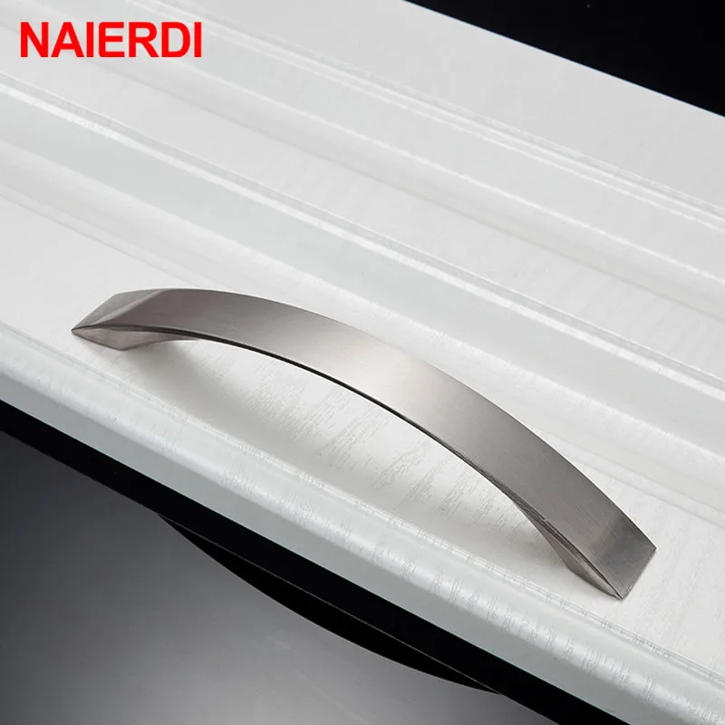 NAIERDI Brushed Silver Aluminum Alloy Kitchen Door Handles Cabinet Handles Drawer Knobs Wardrobe Door Handles Modern Style