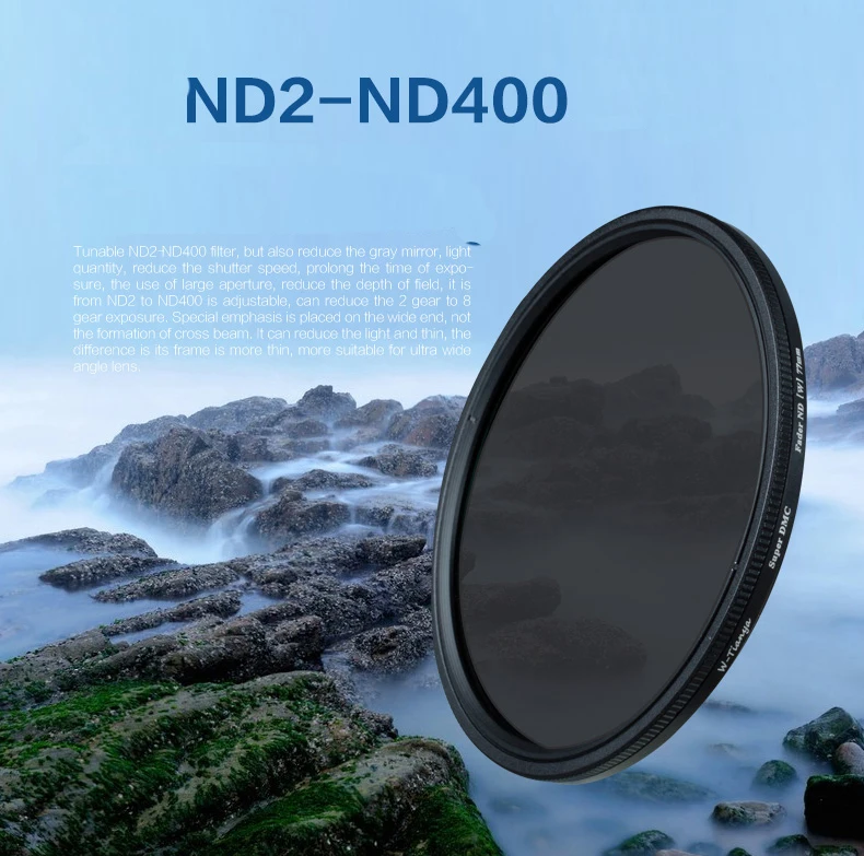 WTIANYA 72mm Slim ND2-ND400 Neutral Density Fader Variable ND Filter Adjustable TIANYA For Canon Nikon Sony DSLR