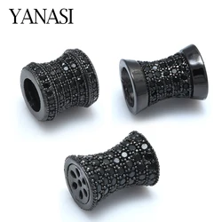 1PCS Black Spacer Tube Beads Slider Beads Pave Cubic Zirconia  Bead For Bracelet Necklace Making DIY Accessories