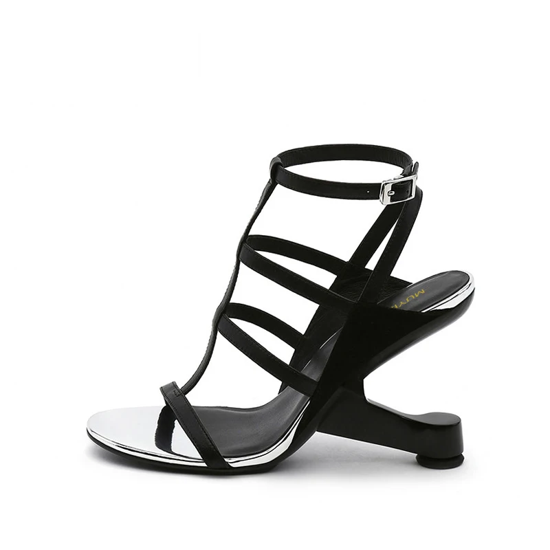 Gladiator Sandals 8cm Strange Heel Woman Straps Narrow Band Steel Metal High Heels Summer Shoes HL154 MUYISEXI