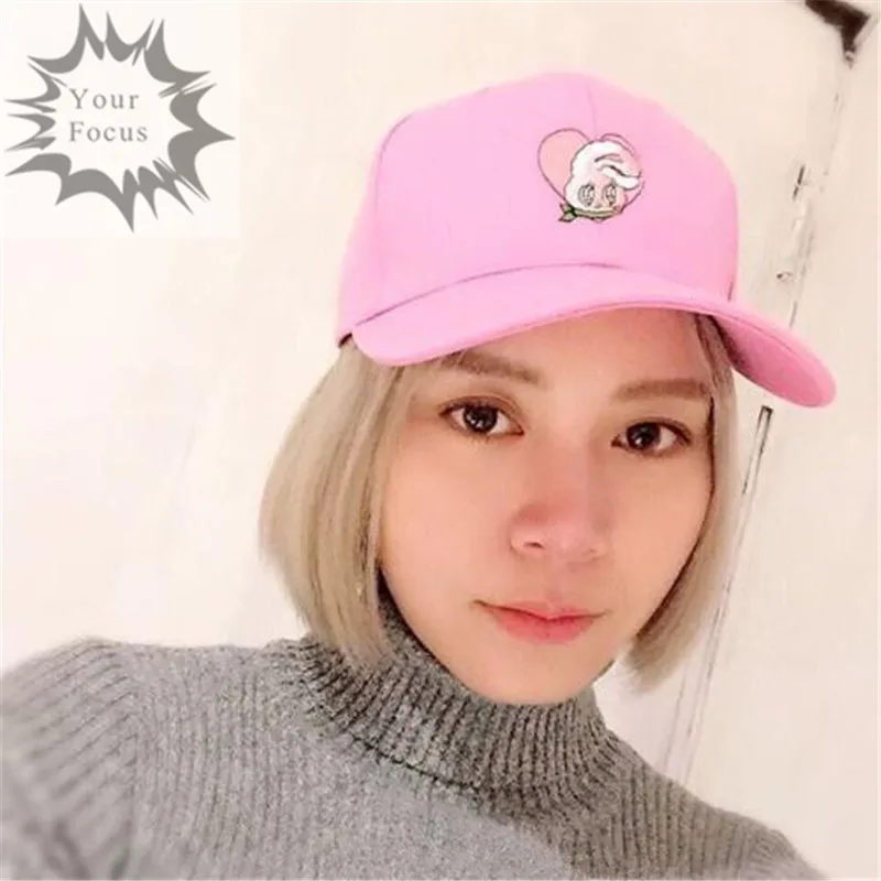 Japanese harajuku cute kwaii lolita sweet Esther Kim love bunnies embroidery pink hat hip hop baseball cap