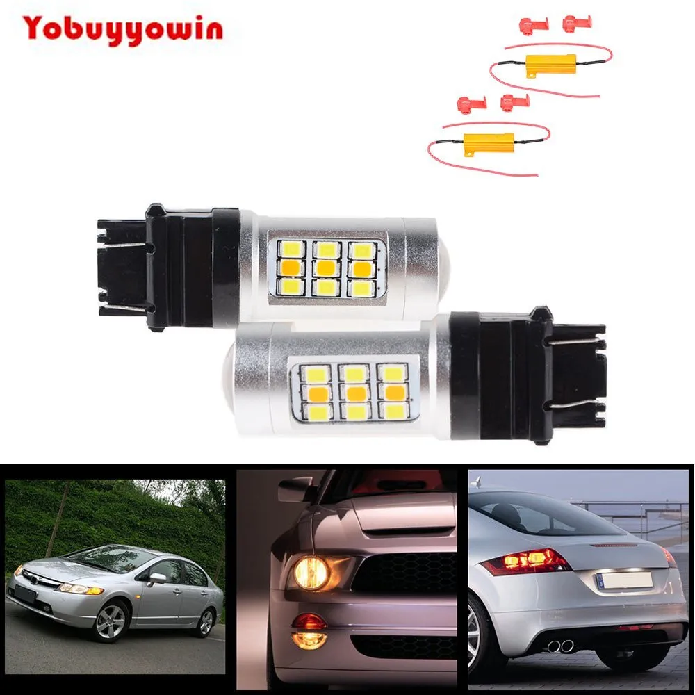 2X 33W White/Amber 3156 3157 Switchback Samsung SMD chip LED Turn Signal Light Bulb + Load Resistor