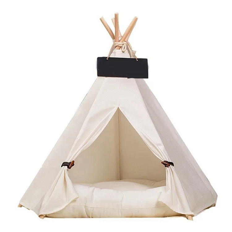 

2018 Creative Dog Pet Tents 2 Sizes Pet Supplies White Canvas Pet Teepee House Pet Bed Cat Bed Pet House Portable Dog Tent Beds