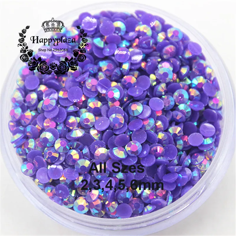 All Sizes 2,3,4,5,6mm Resin Rhinestone 14 Facets Flatback Jelly Dark Purple AB Decoration for Phones Bags Shoes Nails DIY