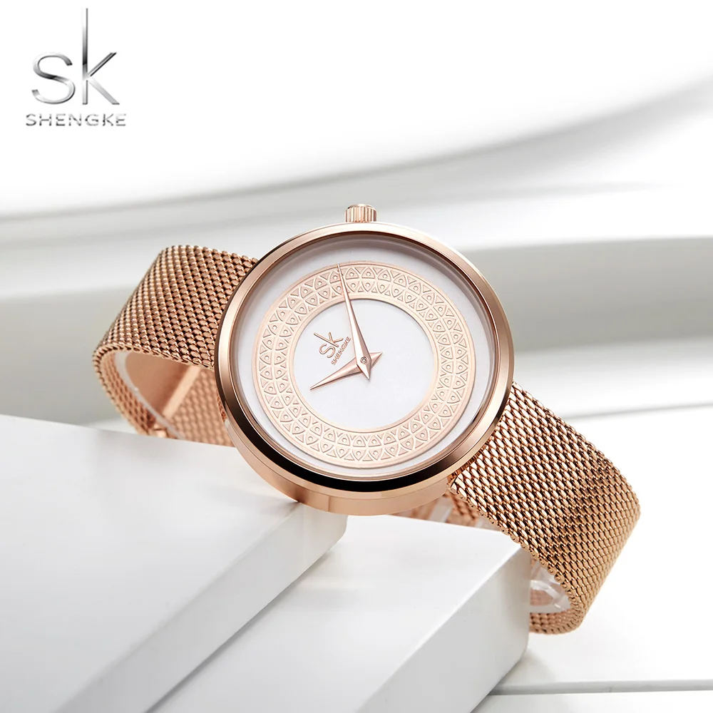 Shengke Women Watches Women Fashion Clock Vintage Design Ladies Watch Luxury Brand Classical Gold Metal Slice Zegarek Damski