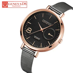 GENEVA Brand Women Dress Watches Big Dial Rose Gold Fashion Ladies Wristwatch Creative Quartz Clock Luxury Watches relogio femin