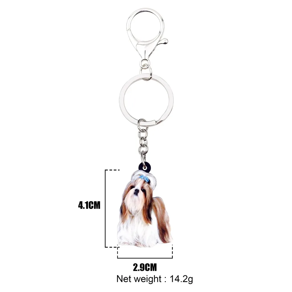 Bonsny Acrylic Cute Chinese Shih Tzu Dog Key Chains Keychain Women Girl Ladies Handbag Car Charms Animal Jewelry Teens Gift Bulk