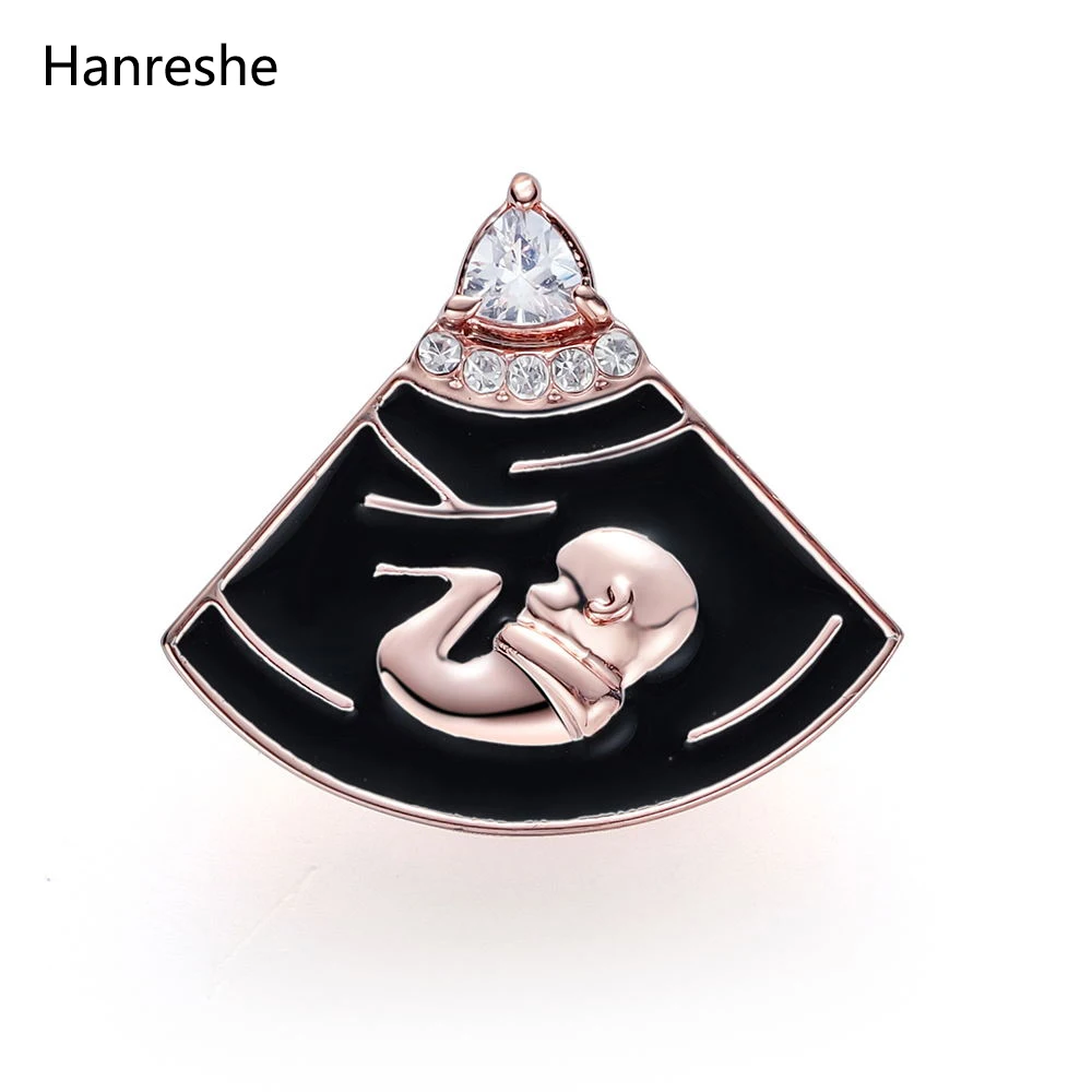 B-mode Pregnancy Shape Brooch Cute Pin Women Silver Color Crystal Jewelry Gift for Enamel Pins Medical Christmas Brooch