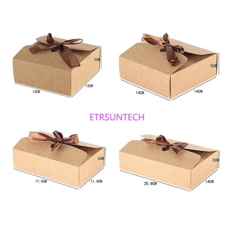 100Pcs/Lot Black/Brown Kraft Paper Gift Boxes With Ribbon Bow Party Kraft Paper Carton Gift Packing Boxes Wholesale